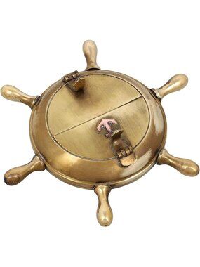 Vintage Brass Nautical Wheel Ashtray - 5 Inch Decorative Home Accent for Couples